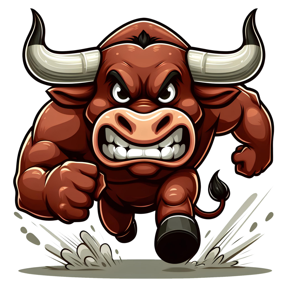 AI generated Angry Bull Monster Running Front View, Cartoon Style Transparent Background png