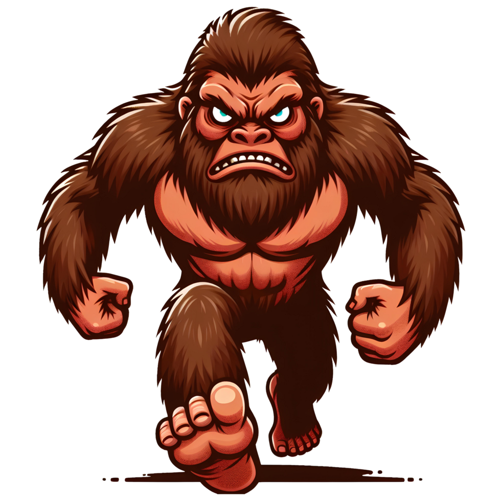 AI generated Angry Bigfoot Running Front View, Cartoon Style Transparent Background png