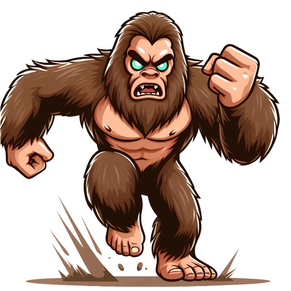 AI generated Angry Bigfoot Running Front View, Cartoon Style Transparent Background png
