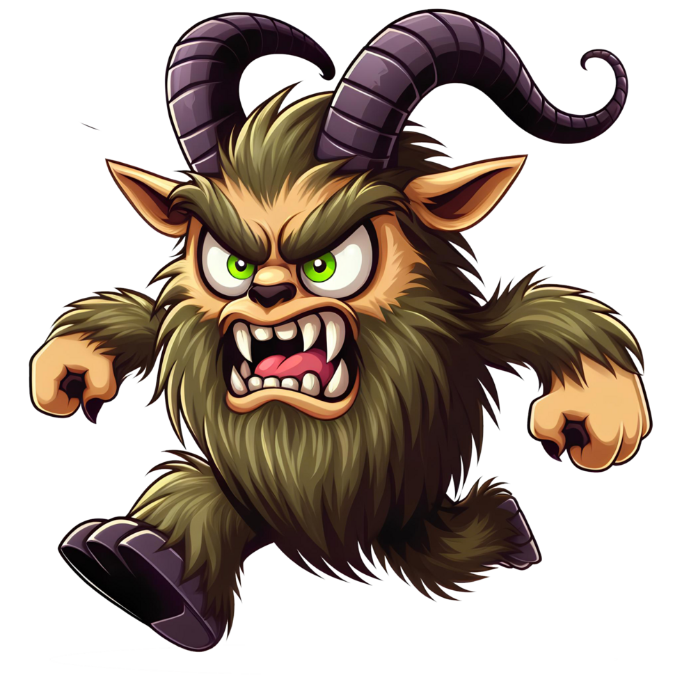 AI generated Angry Goat Monster Running Front View, Cartoon Style Transparent Background png