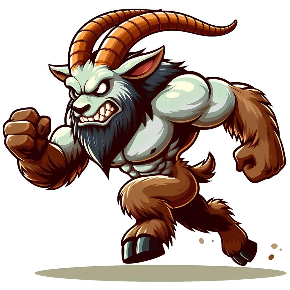 AI generated Angry Goat Monster Running Front View, Cartoon Style Transparent Background png