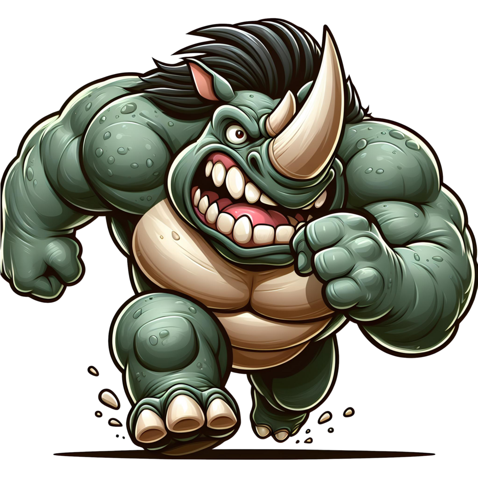 AI generated Angry Rhino Monster Running Front View, Cartoon Style Transparent Background png