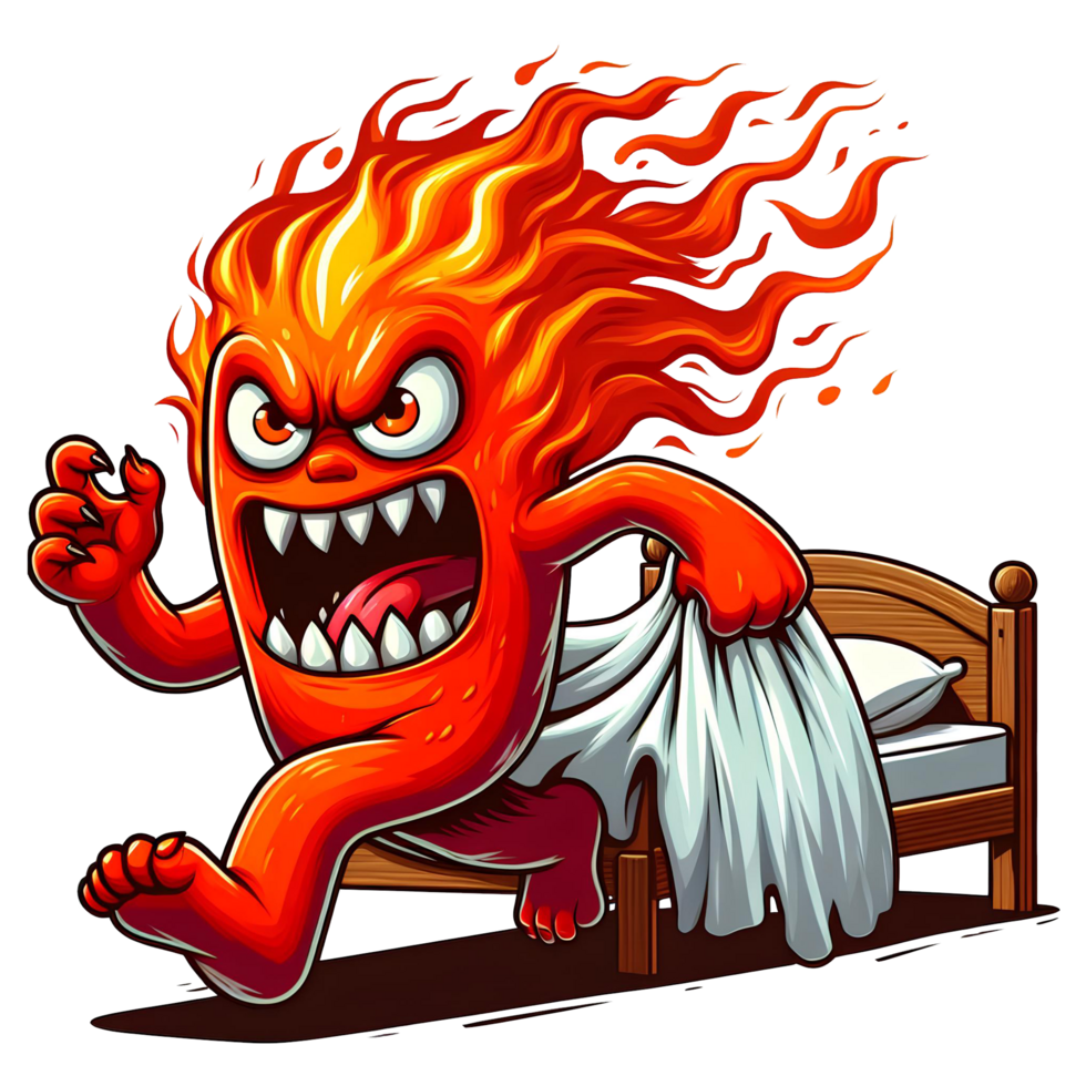 AI generated Angry Fire Monster Running Front View, Cartoon Style Transparent Background png