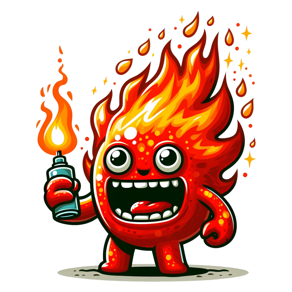 AI generated Angry Fire Monster Running Front View, Cartoon Style Transparent Background png