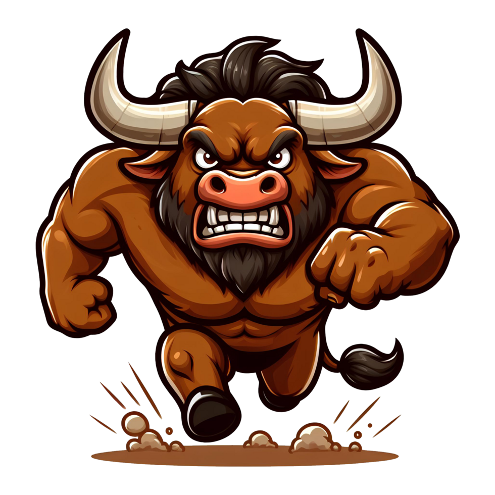 AI generated Angry Bull Monster Running Front View, Cartoon Style Transparent Background png