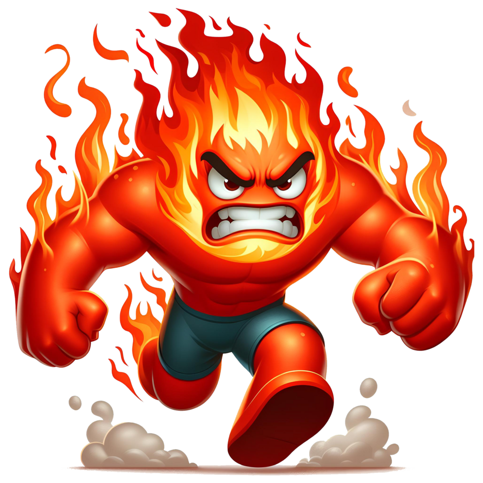 AI generated Angry Fire Monster Running Front View, Cartoon Style Transparent Background png