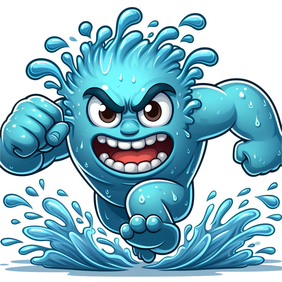 AI generated Angry Water Monster Running Front View, Cartoon Style Transparent Background png