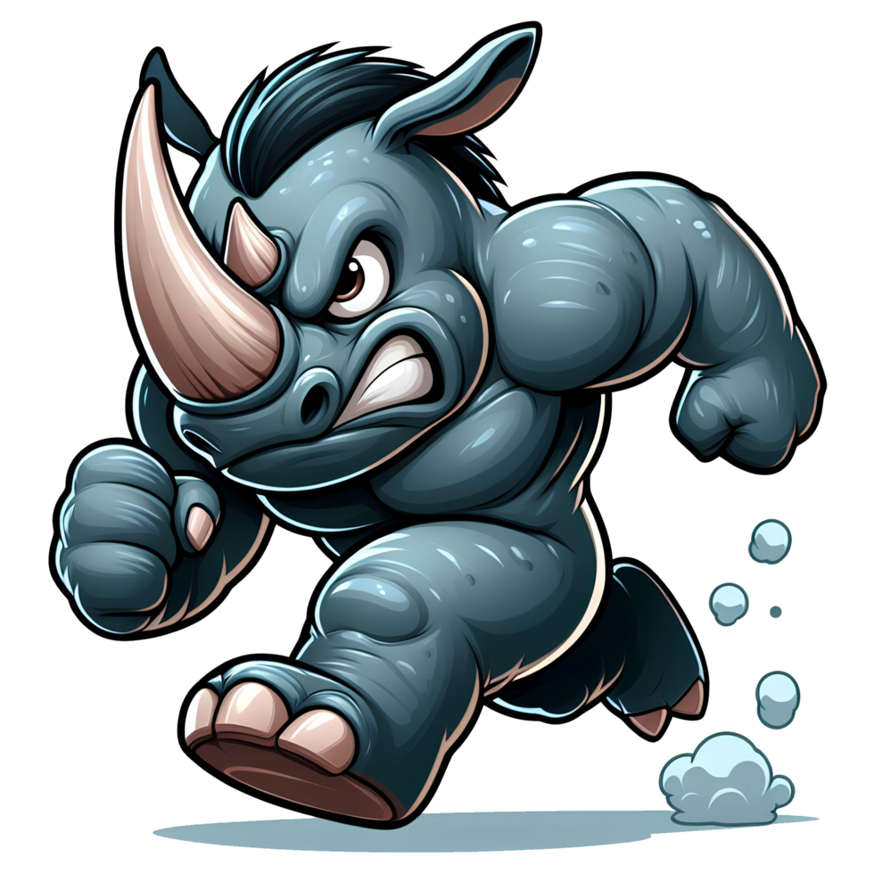 AI generated Angry Rhino Monster Running Front View, Cartoon Style Transparent Background png
