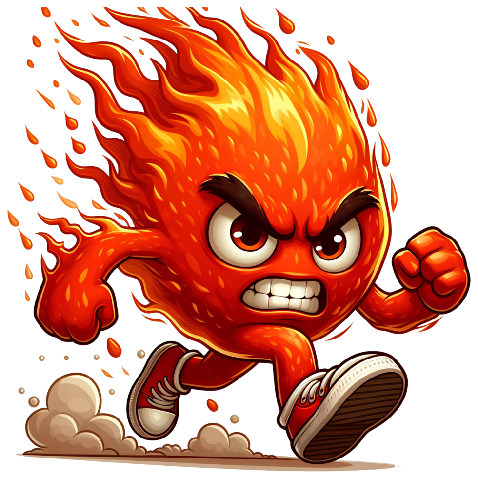 AI generated Angry Fire Monster Running Front View, Cartoon Style Transparent Background png