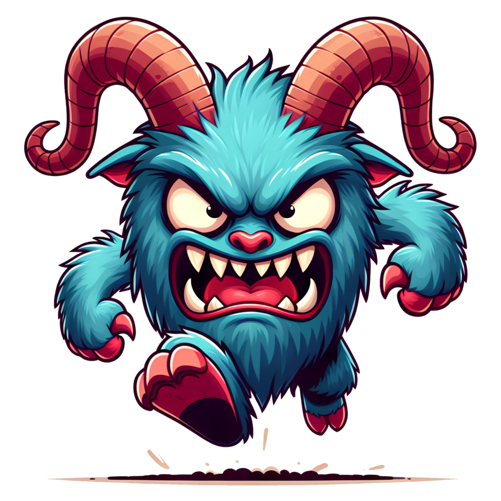 AI generated Angry Goat Monster Running Front View, Cartoon Style Transparent Background png