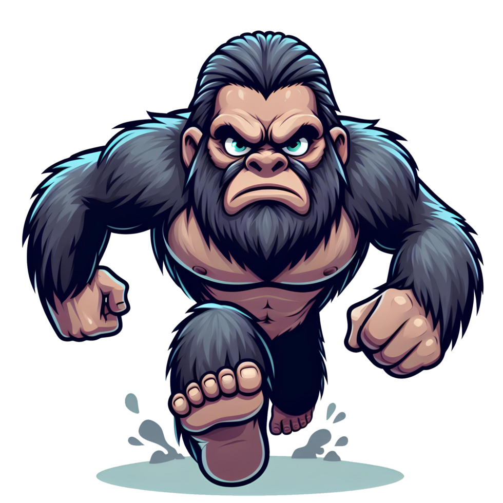 AI generated Angry Bigfoot Running Front View, Cartoon Style Transparent Background png