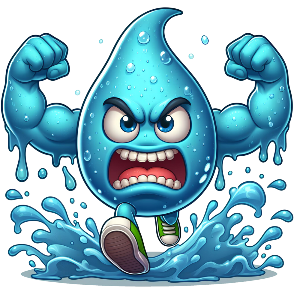 AI generated Angry Water Monster Running Front View, Cartoon Style Transparent Background png