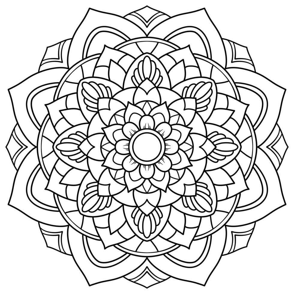 floral mandala estilo con negro línea, botánico patrón, circular forma vector