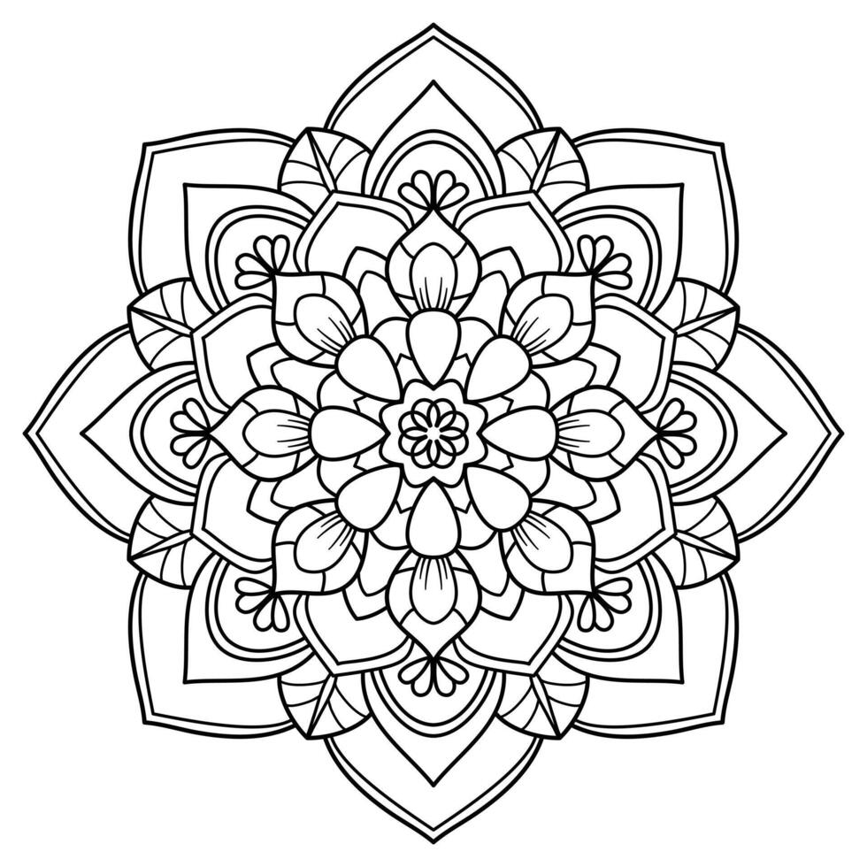 Floral mandala style with black line, botanical pattern vector