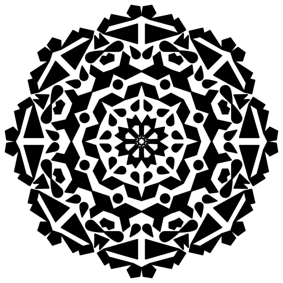 Geometric mandala style with black lines, circular shape, tattoo pattern vector