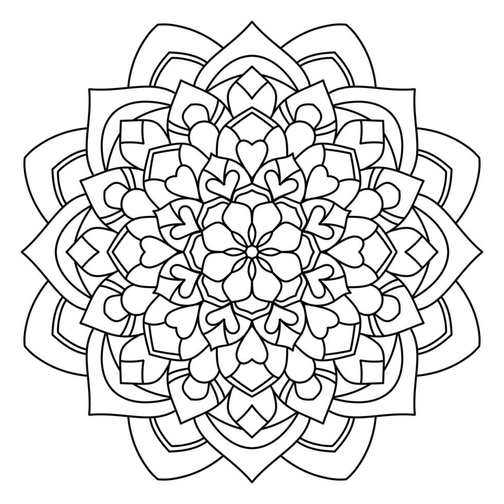 Floral mandala style with lines, circular shape, hand drawn design, coloring book page vector