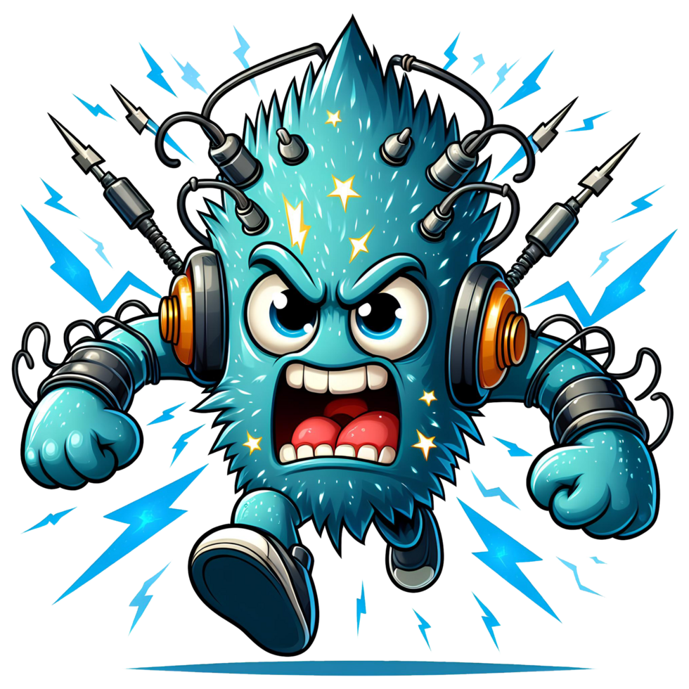 AI generated Angry Electric Monster Running Front View, Transparent Background png