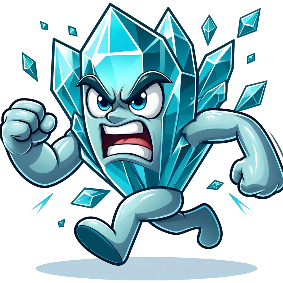 AI generated Angry Crystal Monster Running Front View, Cartoon style Transparent Background Background png