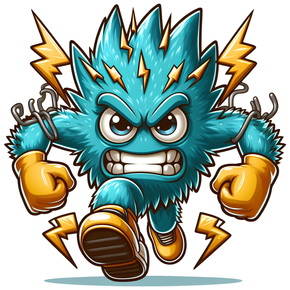 AI generated Angry Electric Monster Running Front View, Transparent Background png