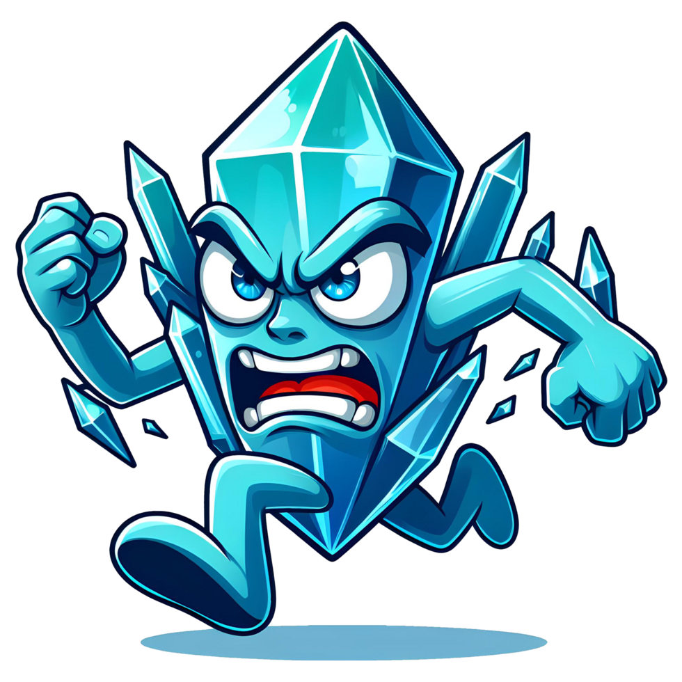 AI generated Angry Crystal Monster Running Front View, Cartoon style Transparent Background Background png