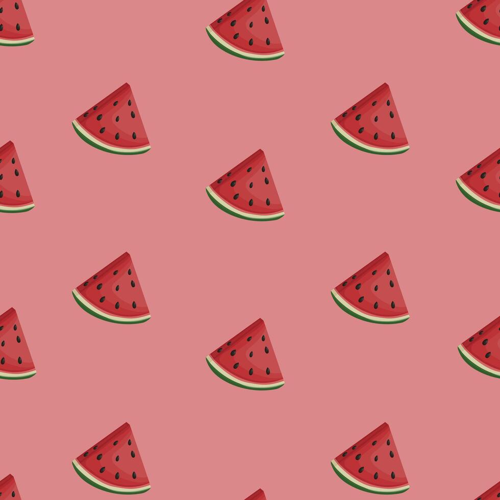 Cute summer pattern with a juicy slice of watermelon. Vector flat background in cartoon style