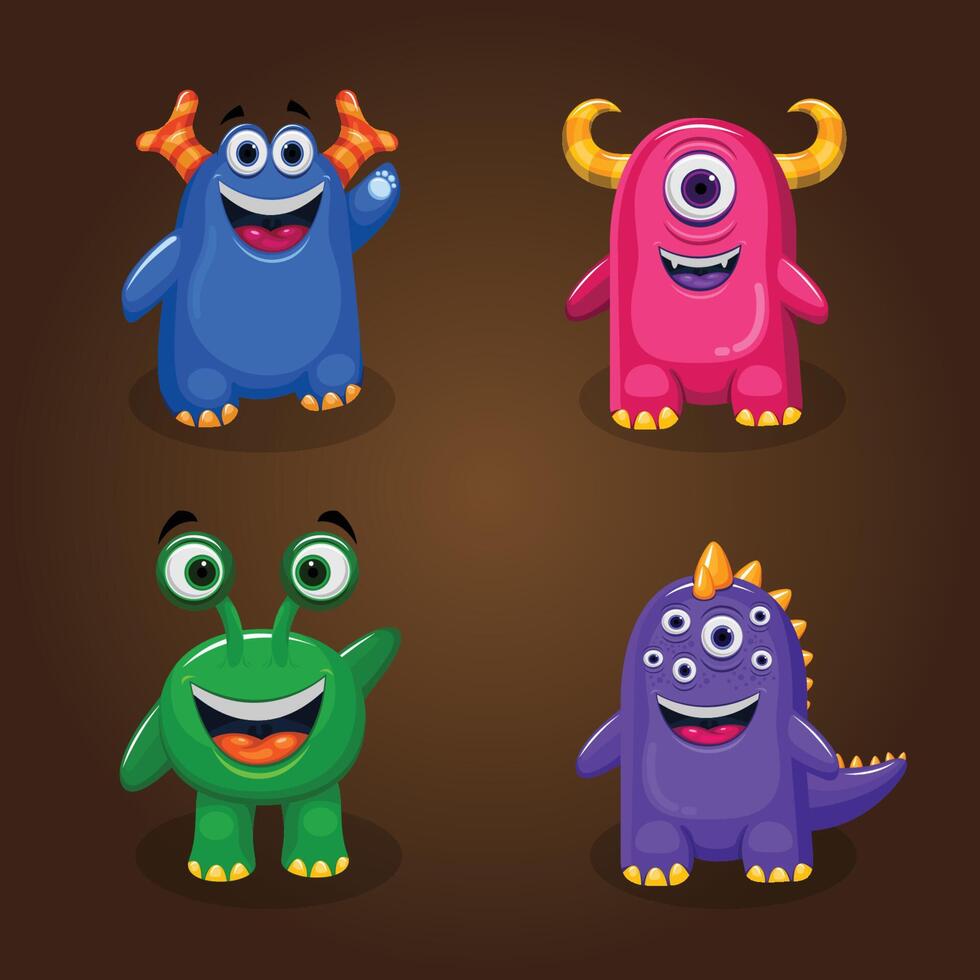 Vector glitzy monsters stickers collection