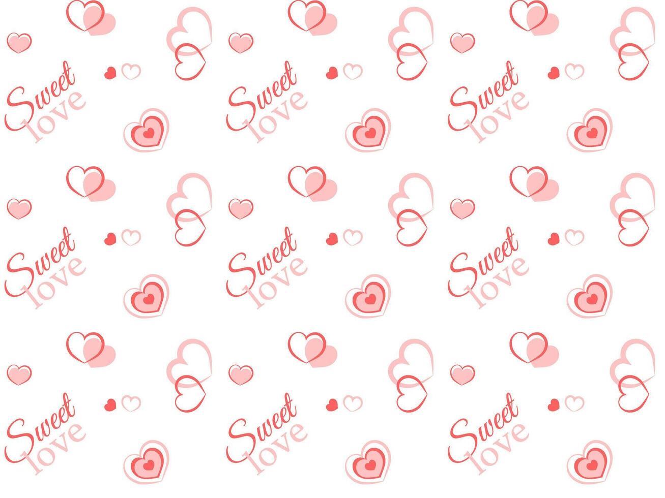 Seamless Valentines Day pattern with red hearts and text sweet love on white background vector