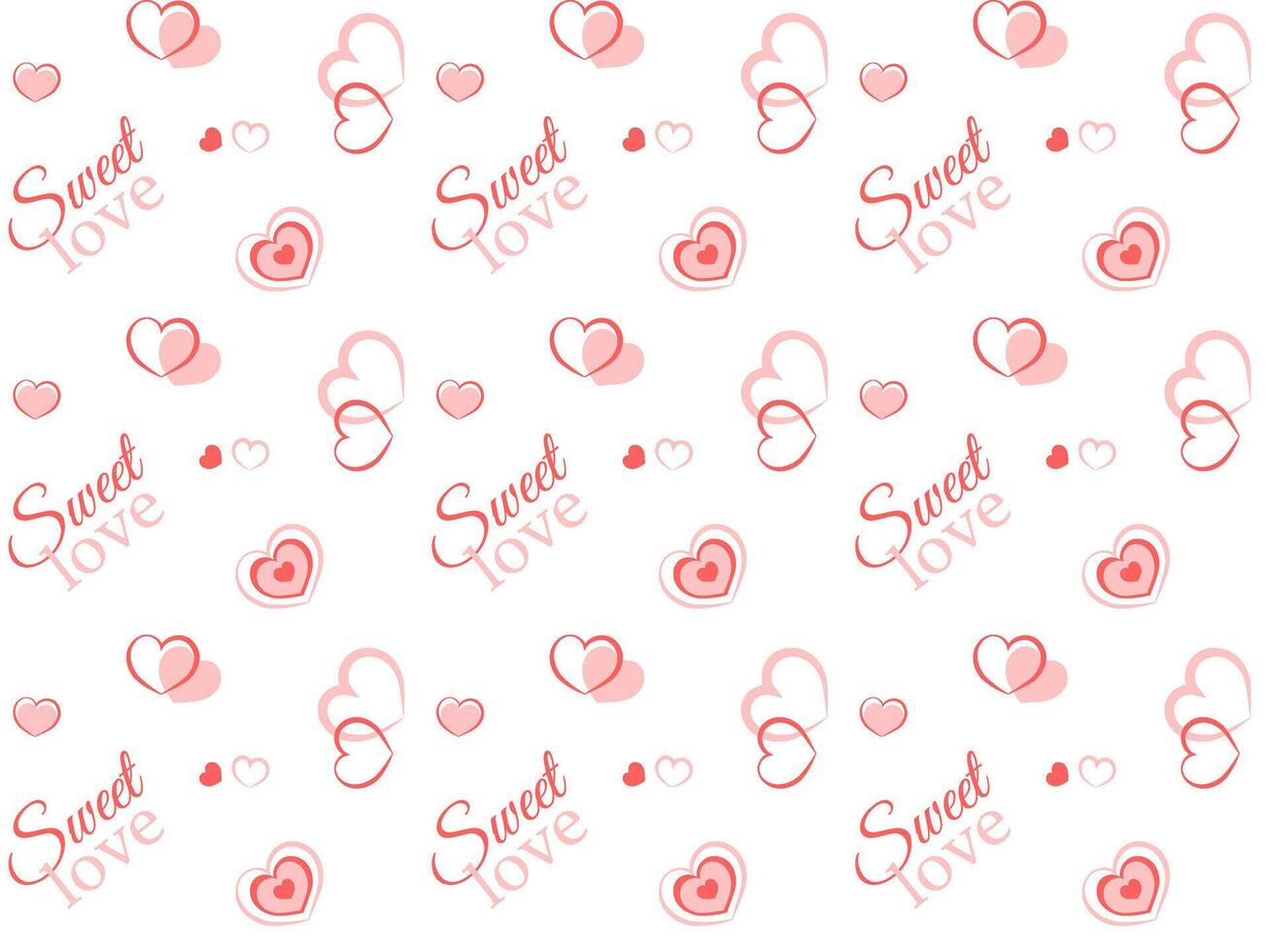 Seamless Valentines Day pattern with red hearts and text sweet love on white background vector