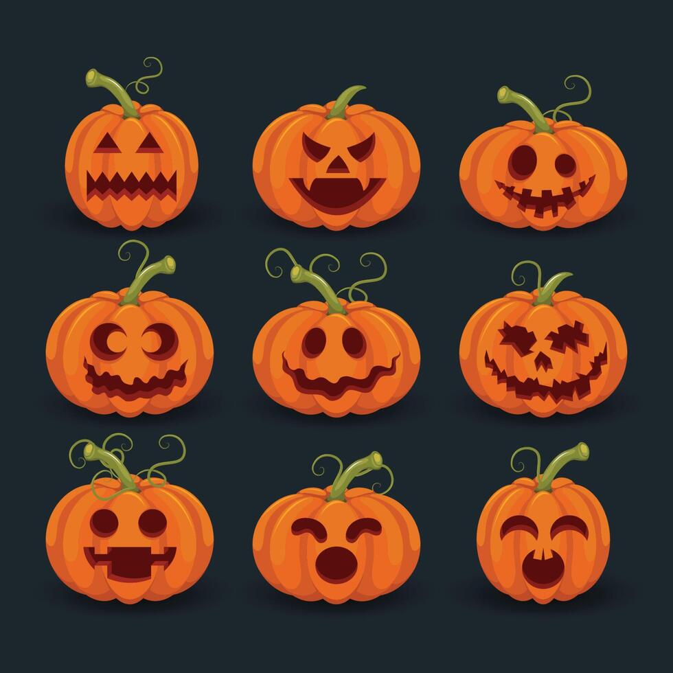 Hand drawn flat halloween pumpkins collection vector