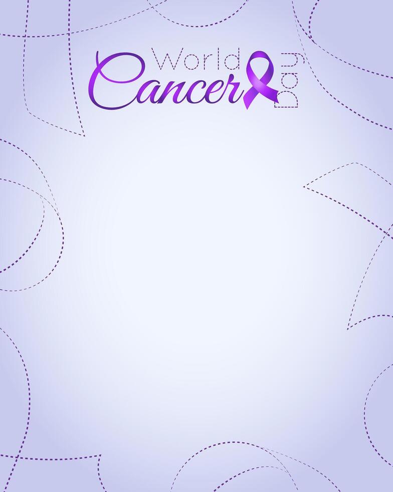 World Cancer Day concept blank with empty space for text. Realistic ribbon on light lavender background. February 4 th. Vector frame for social media, medical form, blank, poster design
