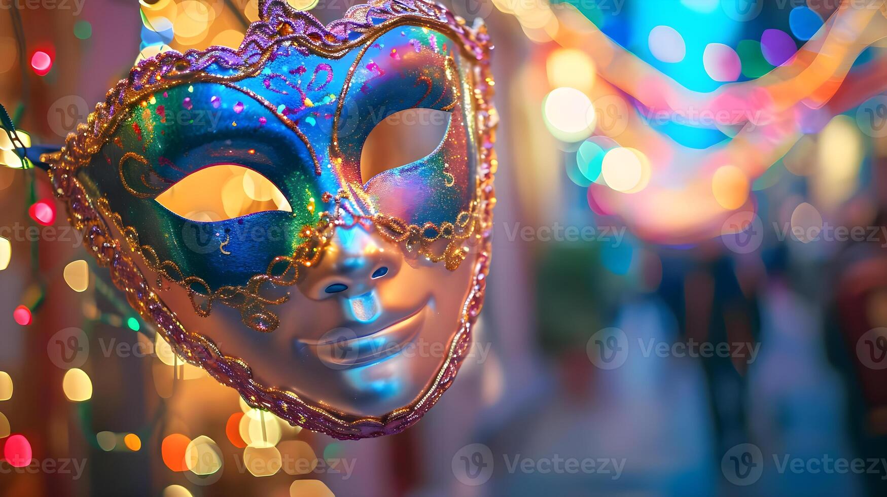 AI generated a close up of a carnival mask on display photo