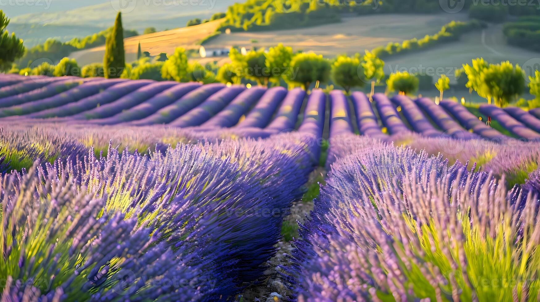 AI generated a field of lavender flowers in the countryside photo