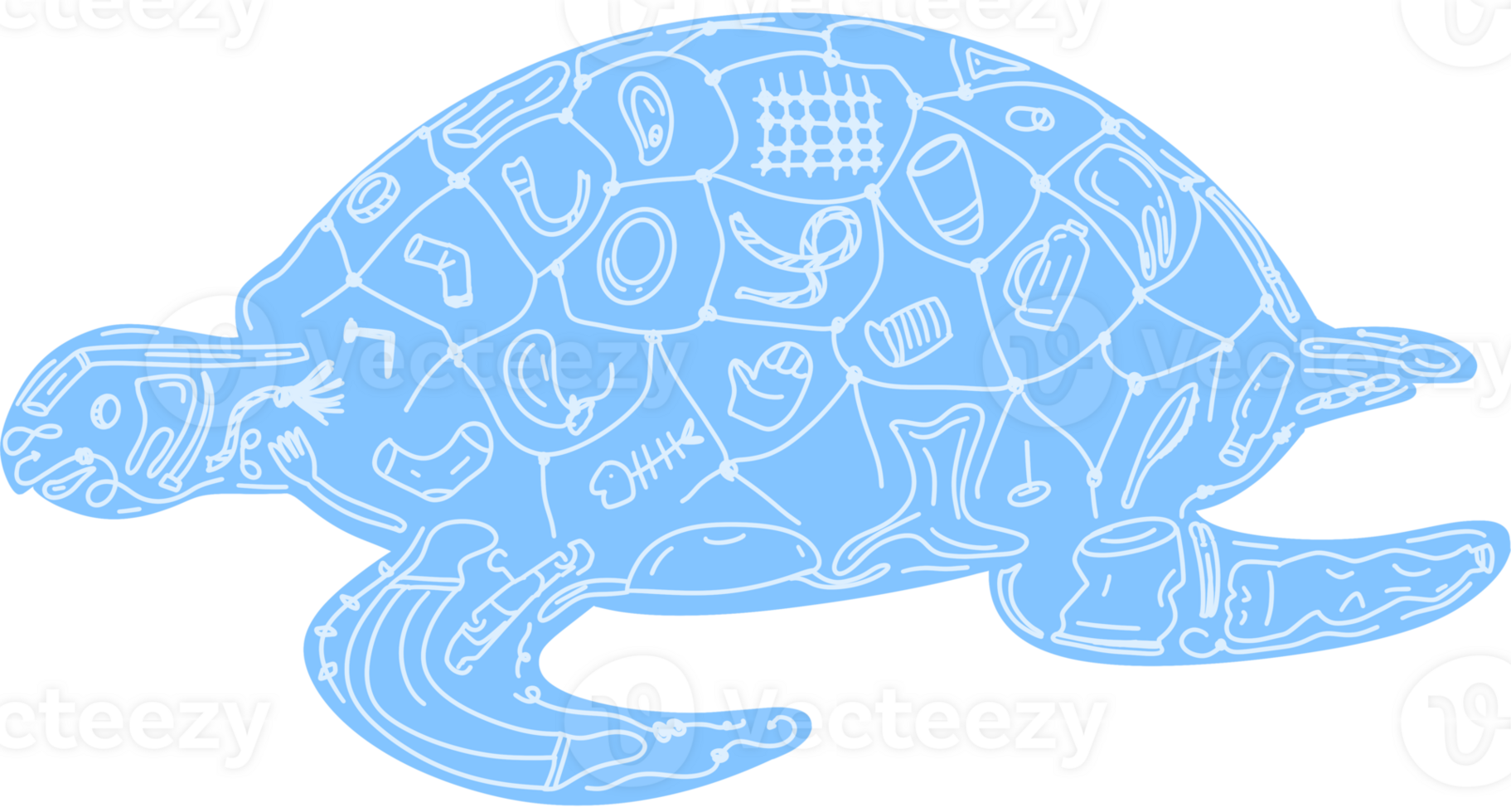 Blue turtle and trash png