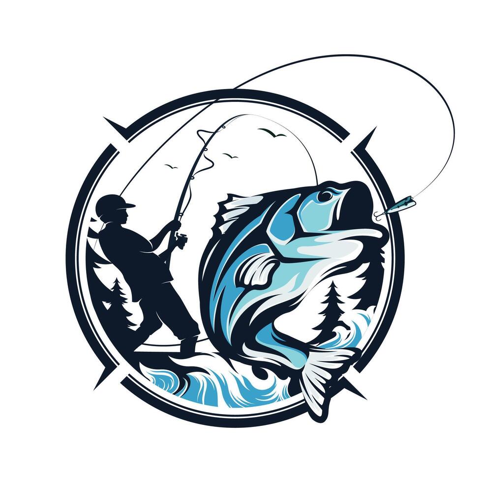 pescar torneo logo modelo vector. pescado saltando ilustración logo diseño vector