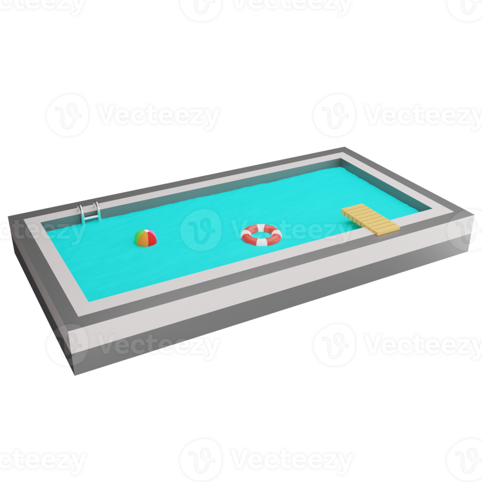 Swimming pool clipart flat design icon isolated on transparent background, 3D render Summer and beach concept png
