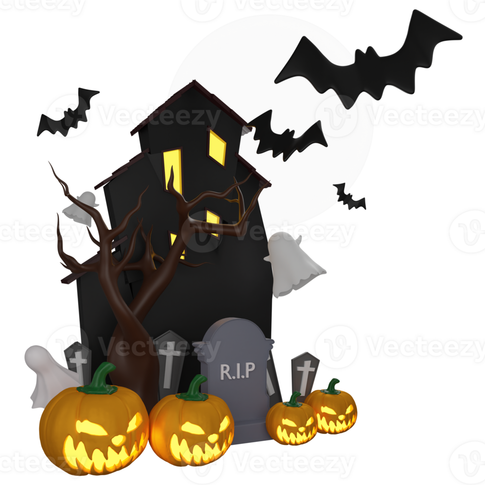 Halloween scene clipart flat design icon isolated on transparent background, 3D render Halloween concept png