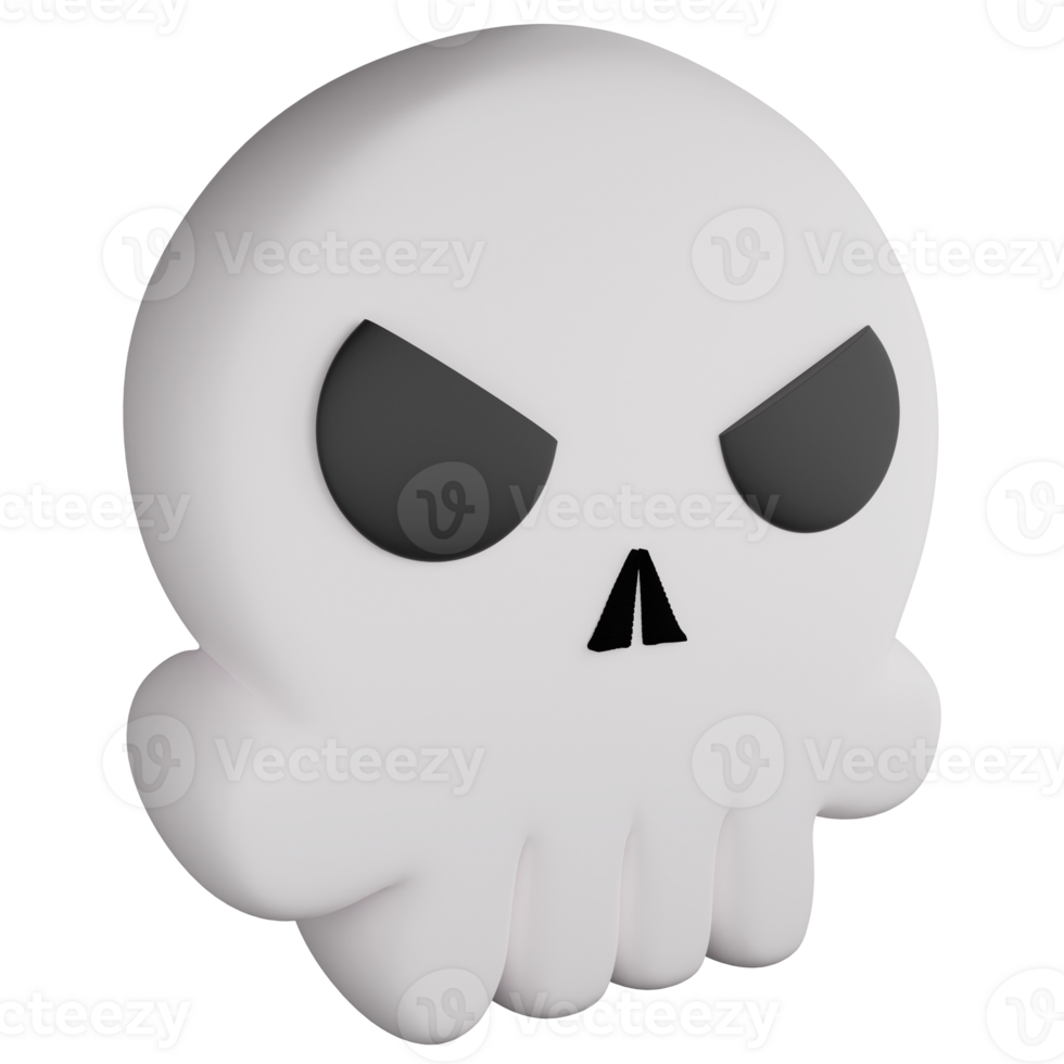 Cute skull side view clipart flat design icon isolated on transparent background, 3D render Halloween concept png