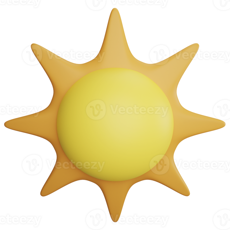 Sun clipart flat design icon isolated on transparent background, 3D render Summer and beach concept png