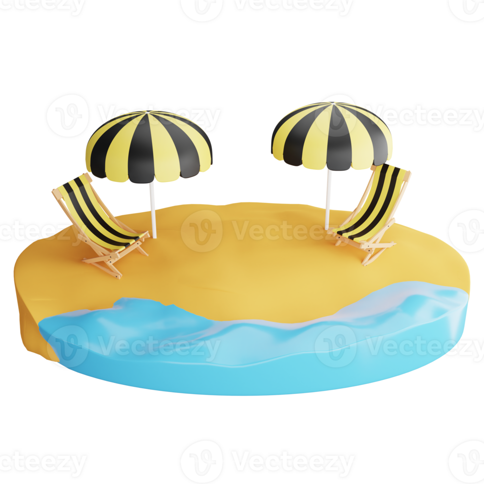 Beach clipart flat design icon isolated on transparent background, 3D render Summer and beach concept png