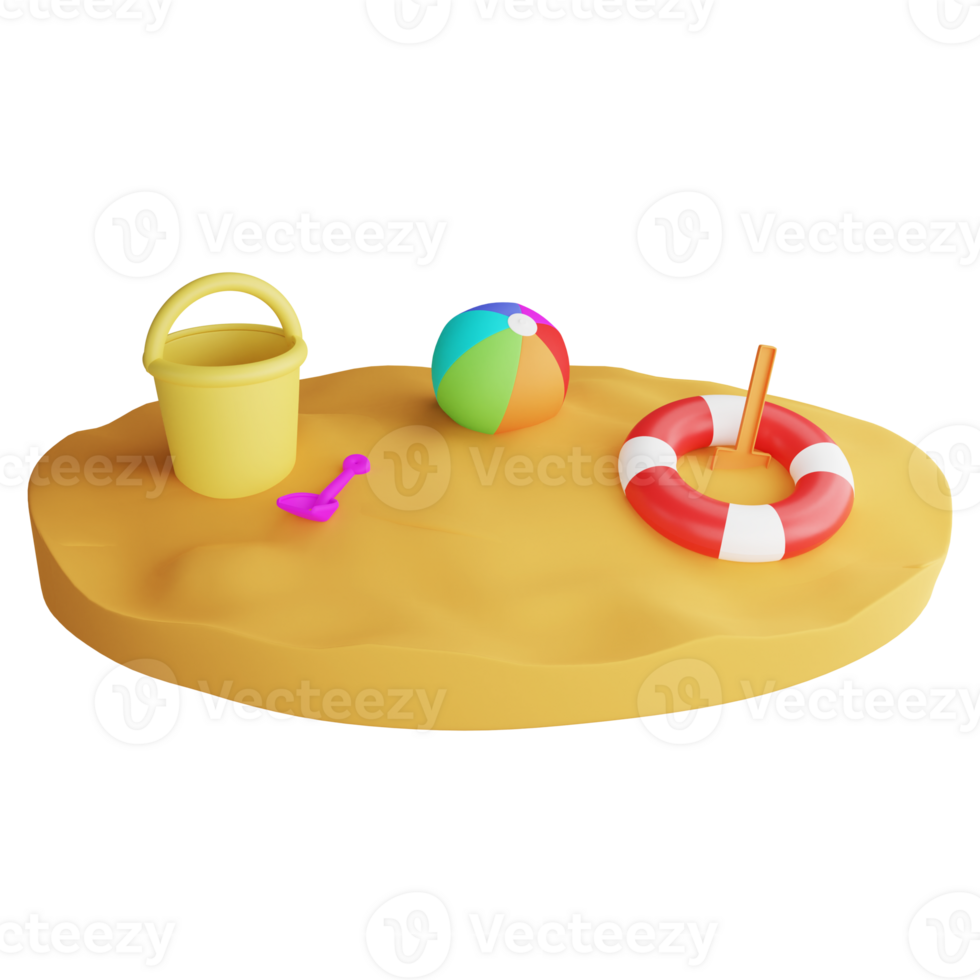Beach clipart flat design icon isolated on transparent background, 3D render Summer and beach concept png