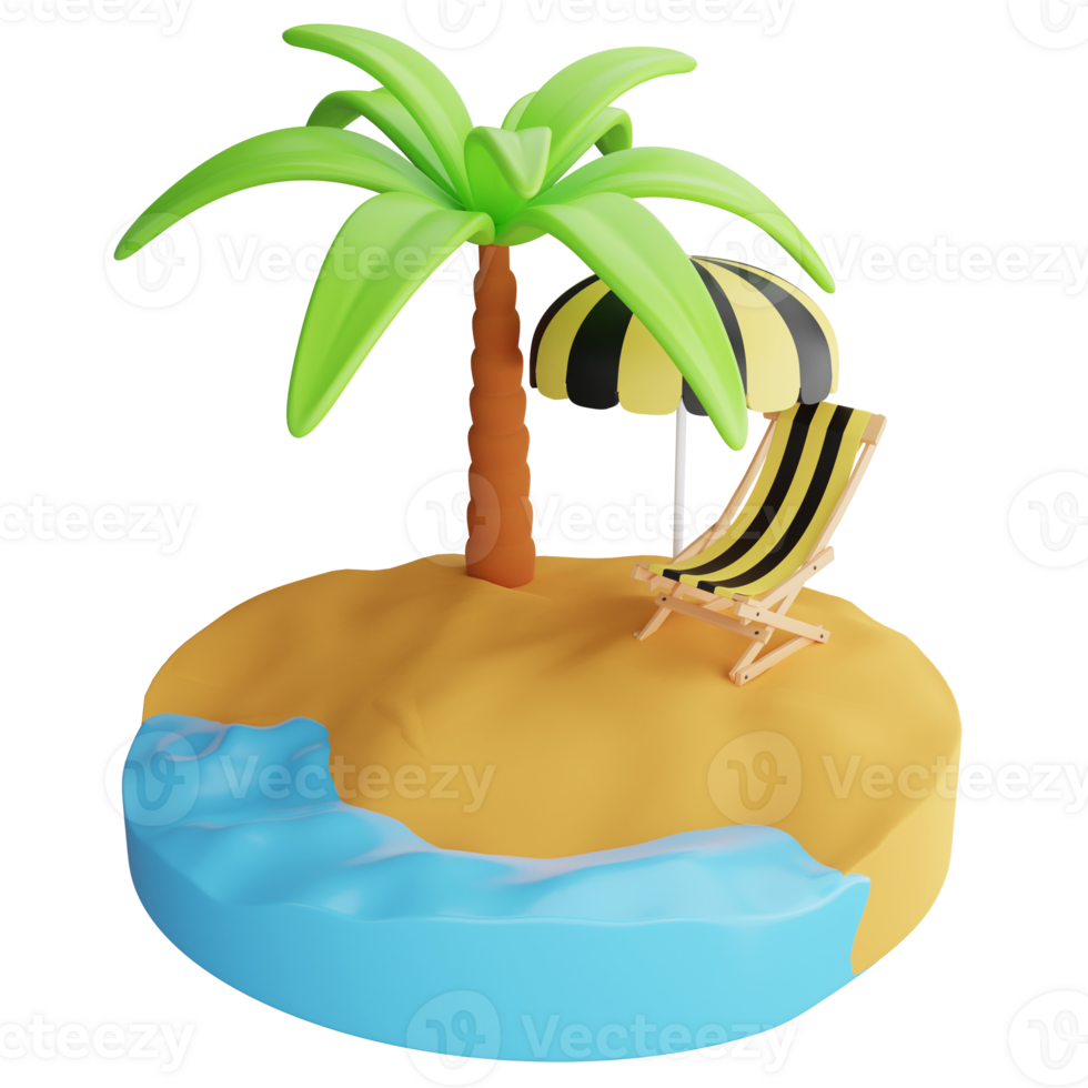 Beach clipart flat design icon isolated on transparent background, 3D render Summer and beach concept png