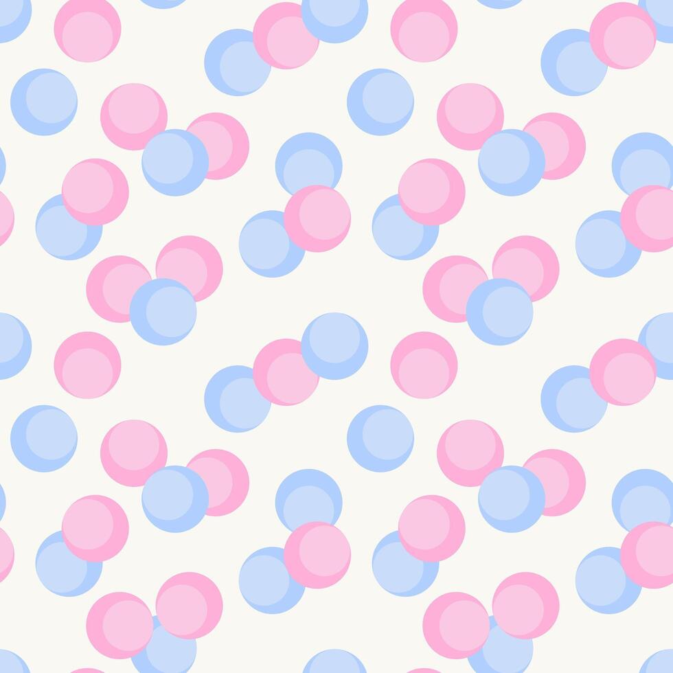 Pastel geometric circle seamless pattern vector. Blue and pink circles on light yellow background. Bubble, candy, coin. Abstract wallpaper. Design for fabric, textile, skirt, shirt, dress, scarf, card vector