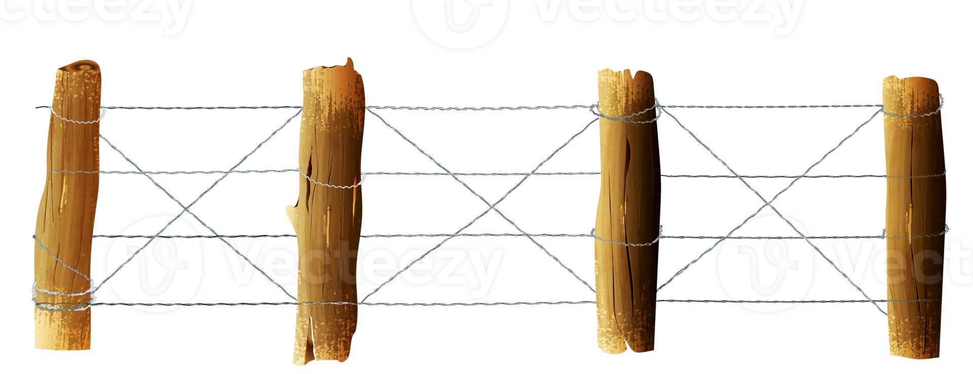 Isolated log fence.Transparent fence with wire png