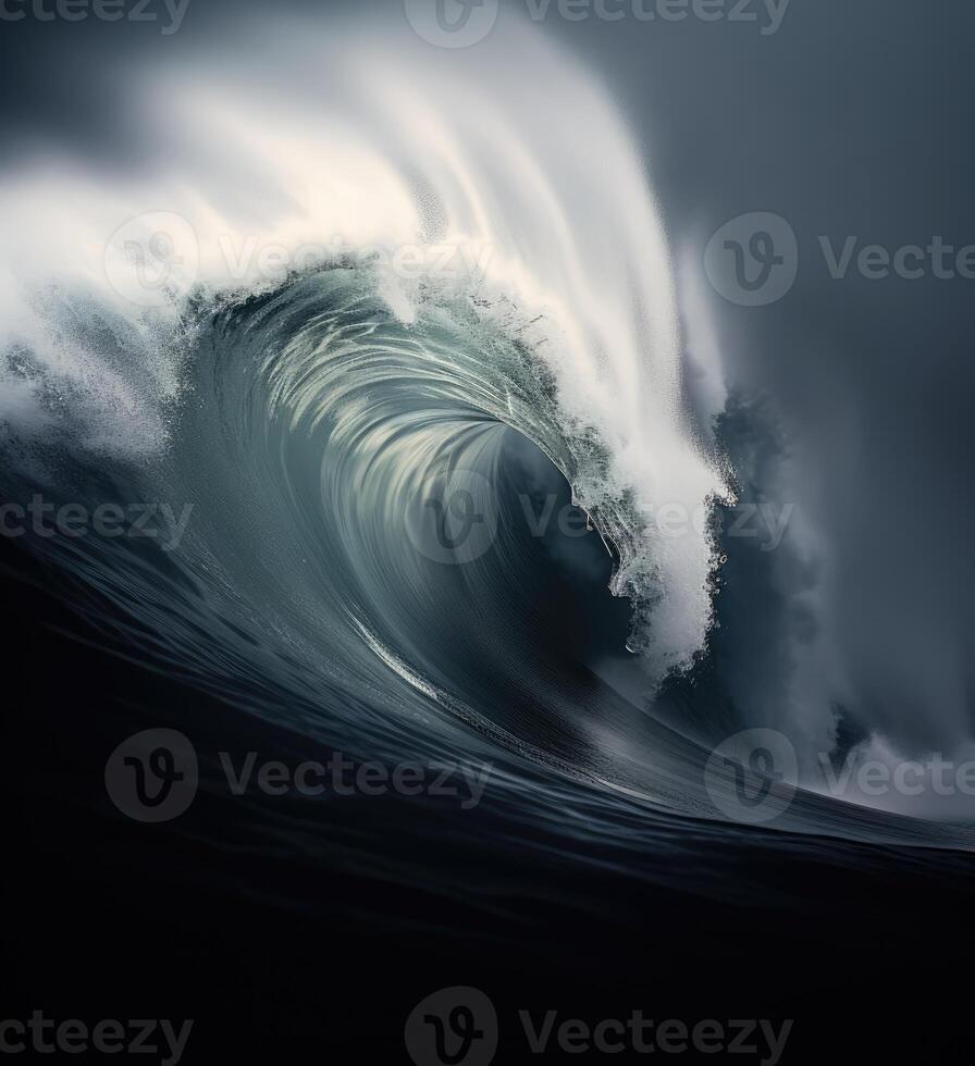 AI generated Huge wave breaking with a lot of spray and splash photo