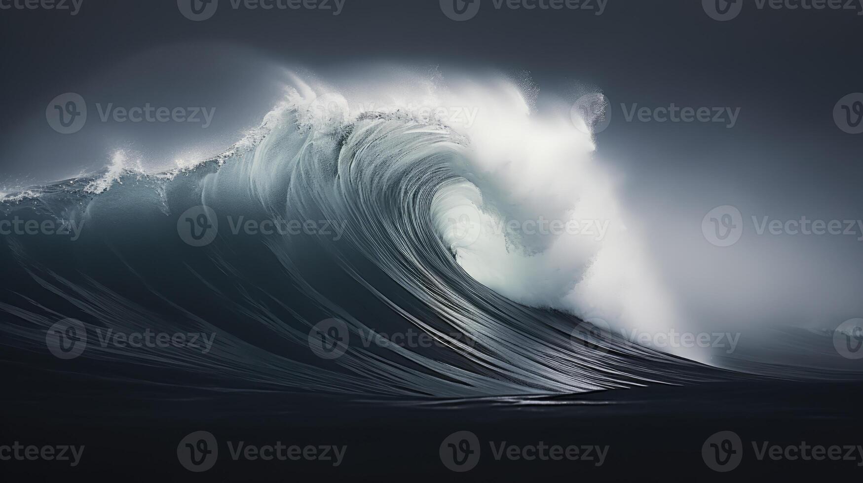 AI generated Huge wave breaking with a lot of spray and splash photo