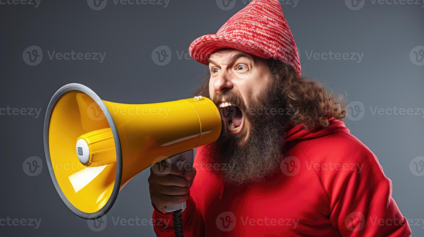 AI generated Big sale. Emotional portrait of marketing professional with megaphone. photo