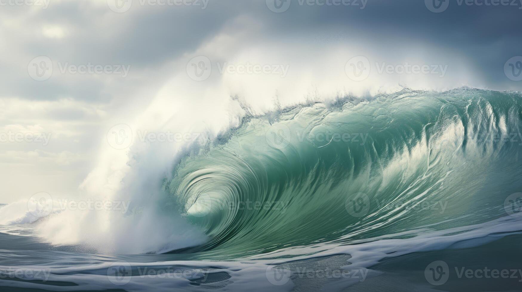 AI generated Huge wave breaking with a lot of spray and splash photo