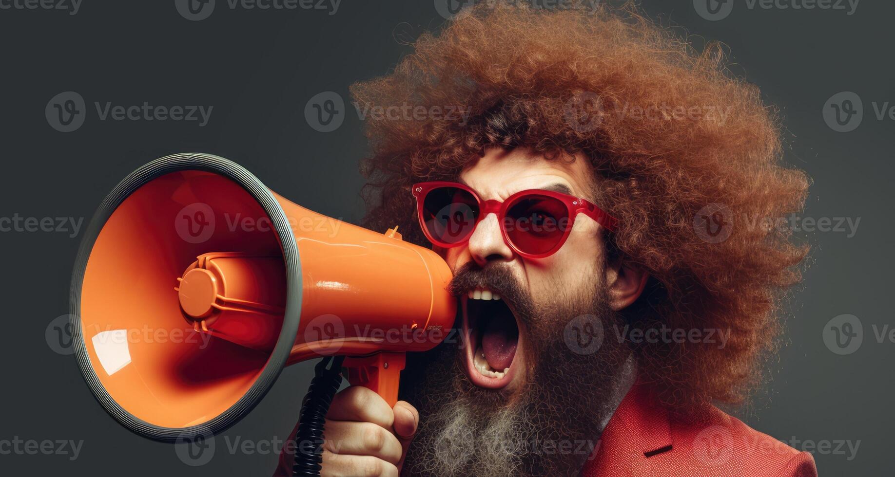 AI generated Big sale. Emotional portrait of marketing professional with megaphone. photo