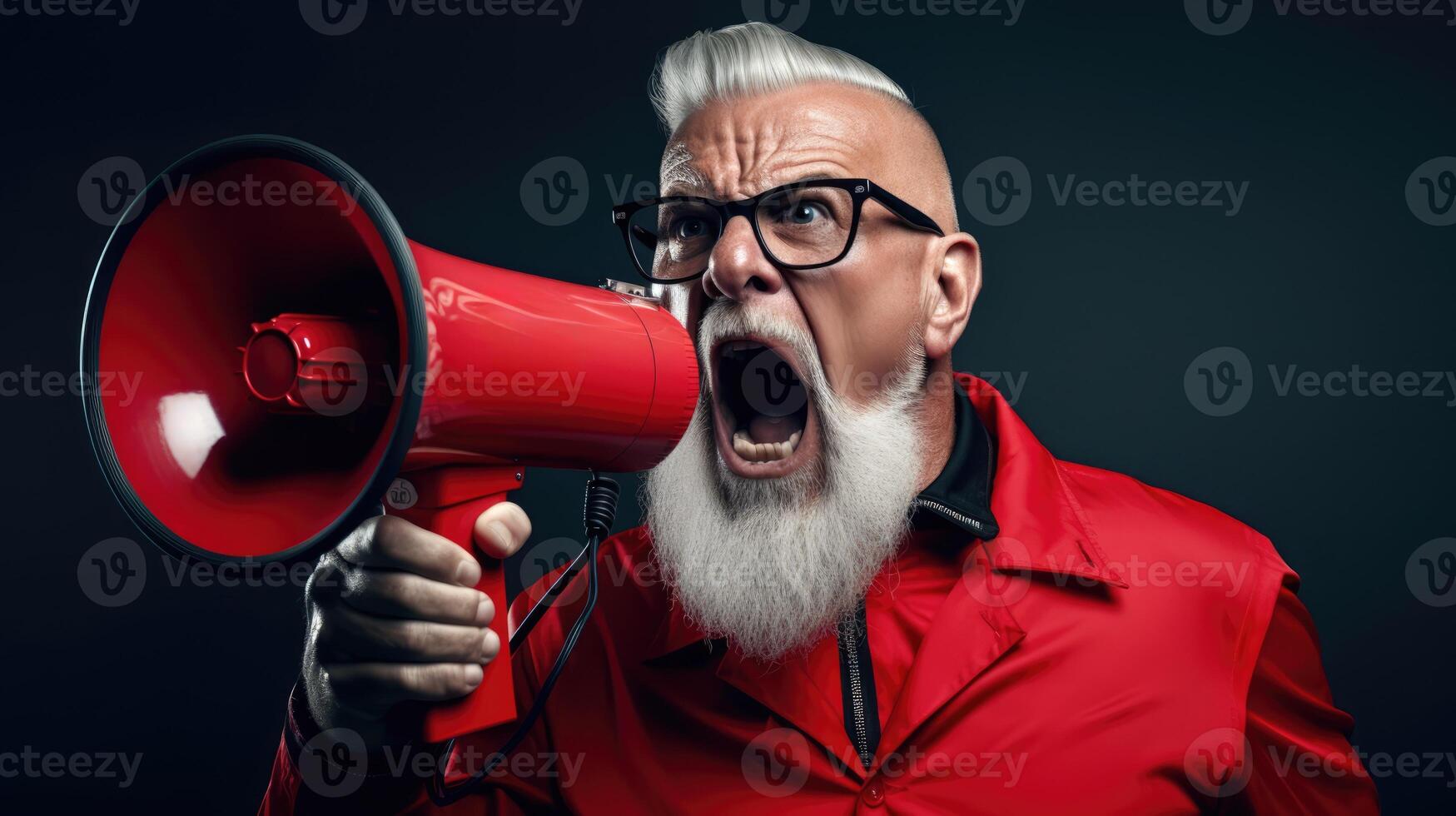 AI generated Big sale. Emotional portrait of marketing professional with megaphone. photo