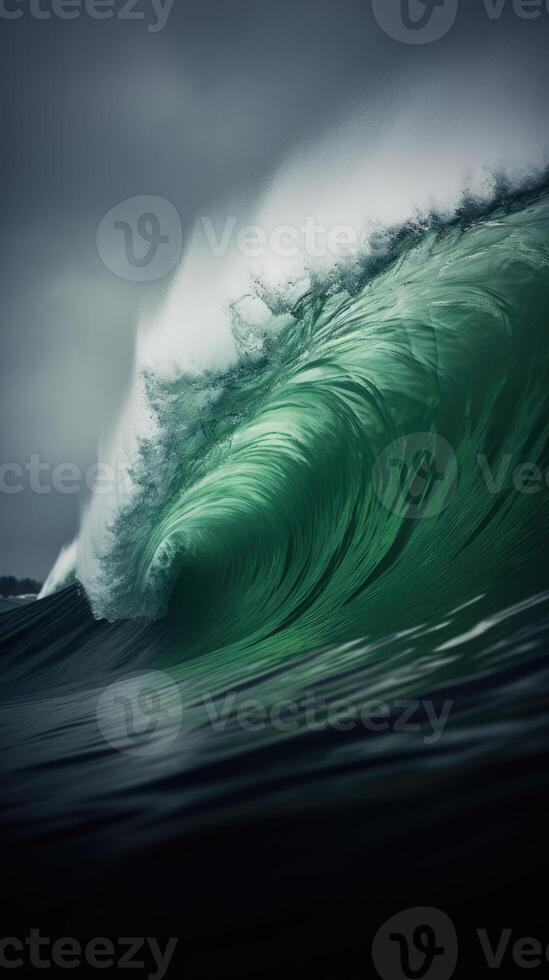 AI generated Huge wave breaking with a lot of spray and splash photo